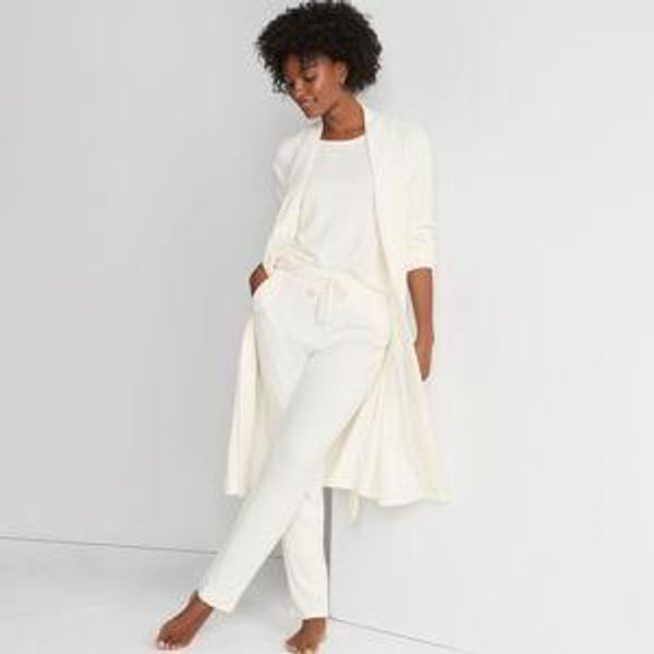 Women's Ivory 3 Piece Pajama Set - Robe Top and Pants Size 2XL