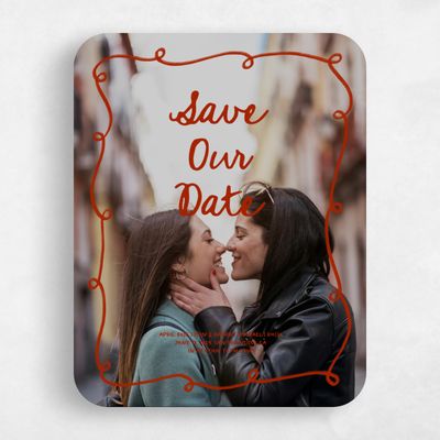 Red Rounded Wedding Save the Date - Fairuza Photo