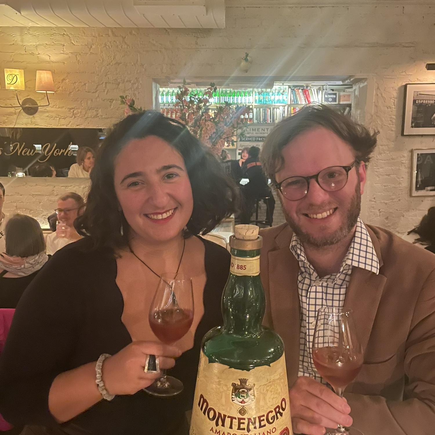 Our first date - Reuben put in the reservation that it was our anniversary so they poured us champagne and ended the meal with a giant bottle of Montenegro!