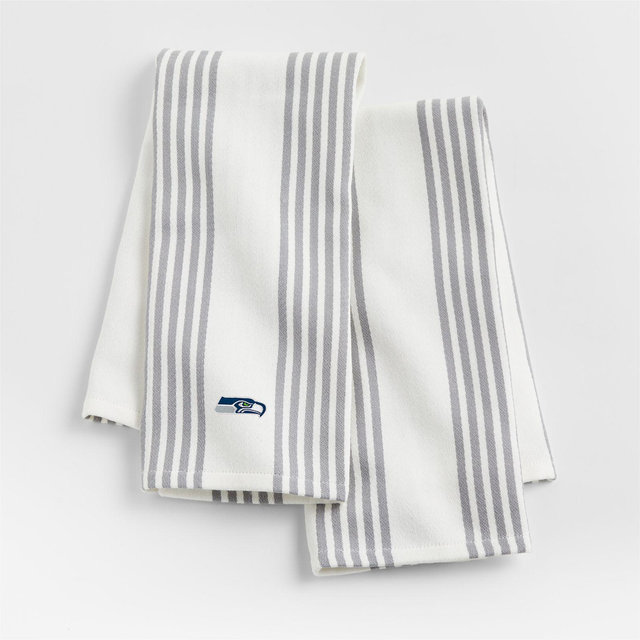 NFL Seattle Seahawks Cuisine White with Grey Stripe Organic Cotton Dish Towels, Set of 2