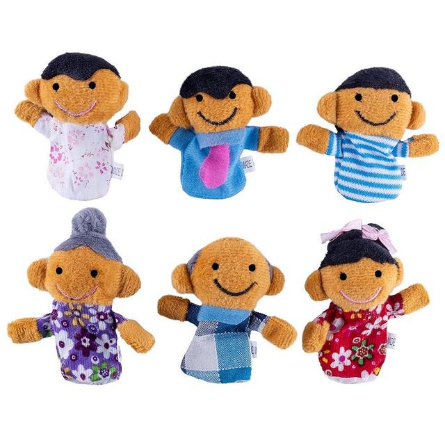 Super Z Outlet Mini Grandparents, Mom & Dad, Brother & Sister Family Style Finger Puppets for Children, Shows, Playtime, Schools - 6 Piece (Family 3)