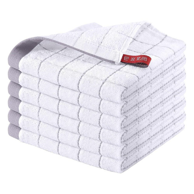 Homaxy 100% Cotton Terry Kitchen Dish Cloths, Ultra Soft and Absorbent Dish Towels for Kitchen, Suitable for Drying and Washing Dishes, 6 Pack, 12 x 12 Inches, White