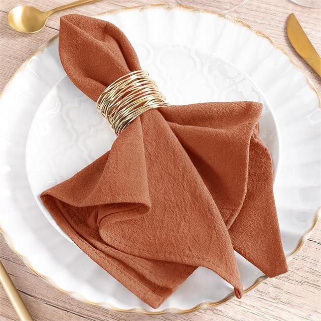 MLMW Thick Cotton Linen Napkins Set of 8 Pack Soft Cloth Dinner Napkins 17"×17" Bulk Rustic Fall Table Napkins for Wedding Party Halloween Christmas Table Decoration Terracotta
