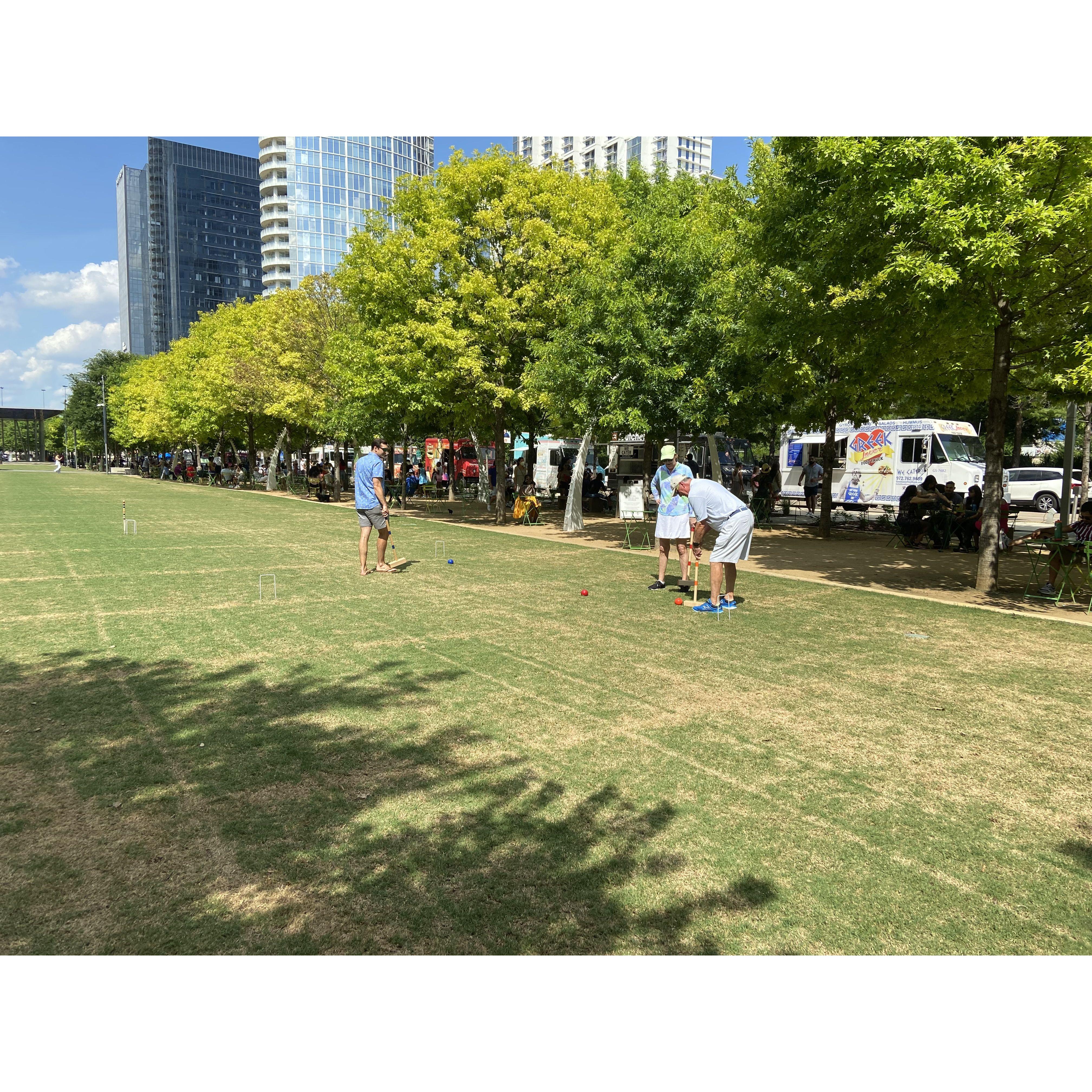 100 degree game of croquet in Dallas with Lynn & Cliff