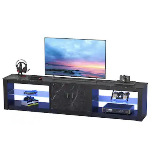 Bestier - 80" TV Stand for TVs up to 85" with LED Lights Entertainment Center for Living Room - Black