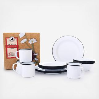 Vintage Enamelware 16-Piece Dinnerware Set, Service for 4