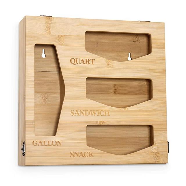Ziplock Bag Storage Organizer and Sandwich Bag Organizer for Kitchen Drawer - Bamboo Organizer for Sandwich Bags and Ziplock Bag Holder - Plastic Baggie Storage - Zip Lock Back Organizer by Peraco