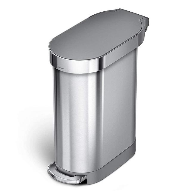 simplehuman 45 Liter / 12 Gallon Slim Hands-Free Kitchen Step Trash Can with Liner Rim, Brushed Stainless Steel with Plastic Lid