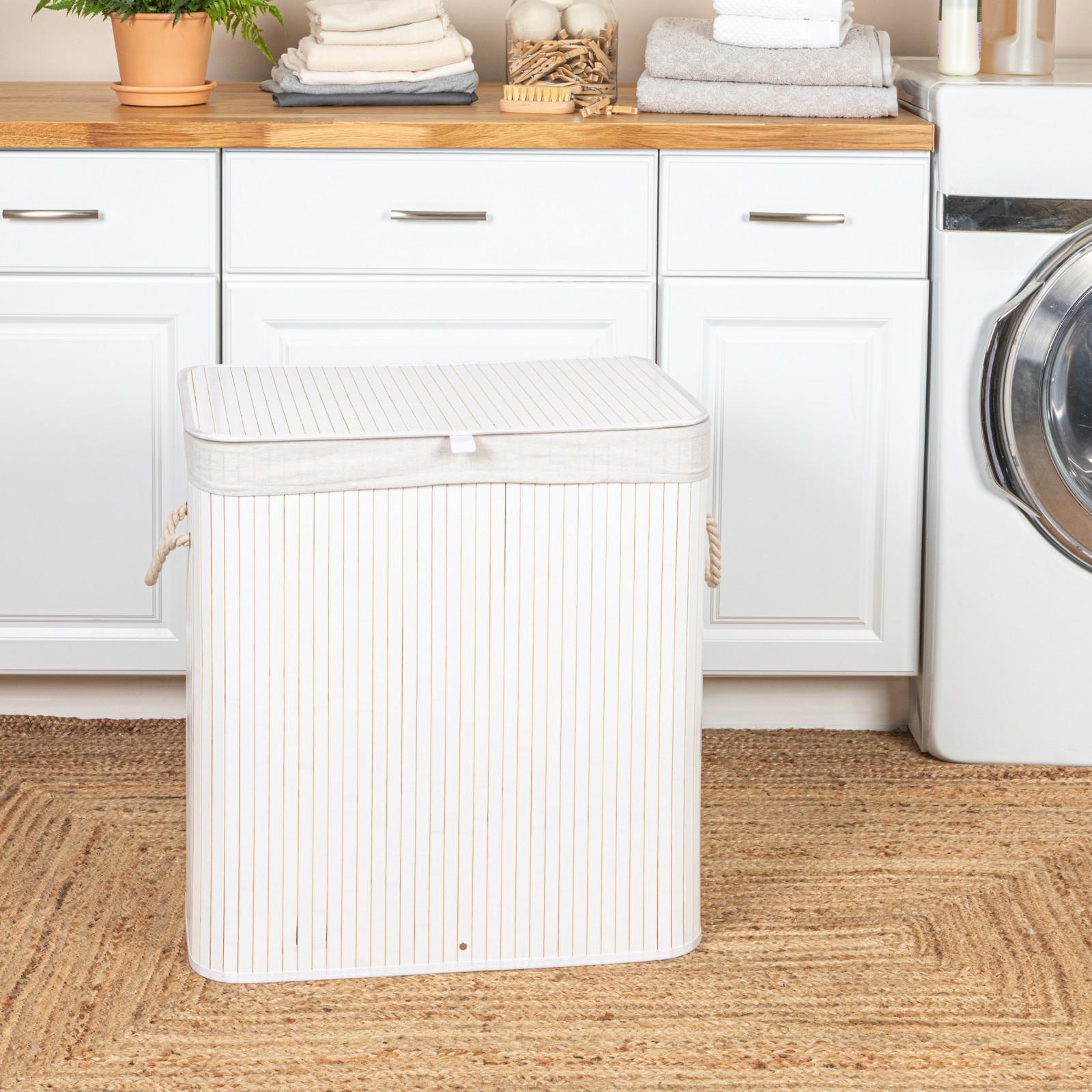 Household Essentials, Bamboo Double Laundry 39-Gallon Hamper with Rope Handle | Zola