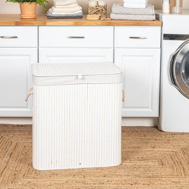 Household Essentials, Bamboo Double Laundry 39-Gallon Hamper with Rope Handle | Zola