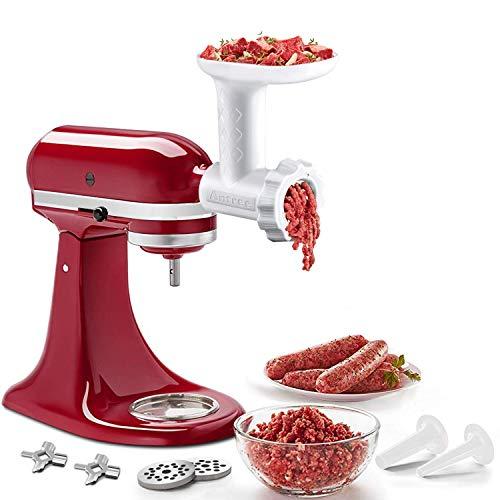 Food Meat Grinder Attachments for KitchenAid Stand Mixers, Durable Meat Grinder, Sausage Stuffer Attachment Compatible with All KitchenAid Stand Mixers, includes 2 Sausage Stuffer Tubes, White