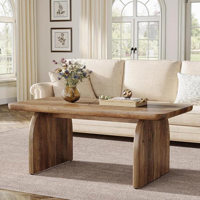 Tribesigns Rectangle Coffee Table, 47-Inch Wood Rectangular Living Room Table, Farmhouse Accent Center Table Low Cocktail Tea Table with Sturdy Base & Rounded Corners, Easy Assembly, Rustic Brown