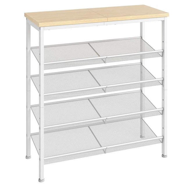 HOOBRO Shoe Rack for Entryway, 5-Tier Shoe Organizer with Adjustable Mesh Shelves, 12-16 Pairs of Shoes, Spacious Floor Mount, Metal, Industrial, Shoe Shelf for Closet, Natural and White WN12XJ01