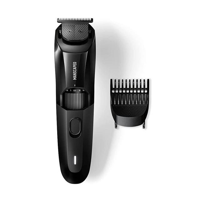 MANSCAPED® The Beard Hedger™ Premium Precision Beard Trimmer, 20 Length Adjustable Blade Wheel, Stainless Steel T-Blade for Precision Facial Hair Trimming, Cordless Waterproof Wet / Dry Clipper