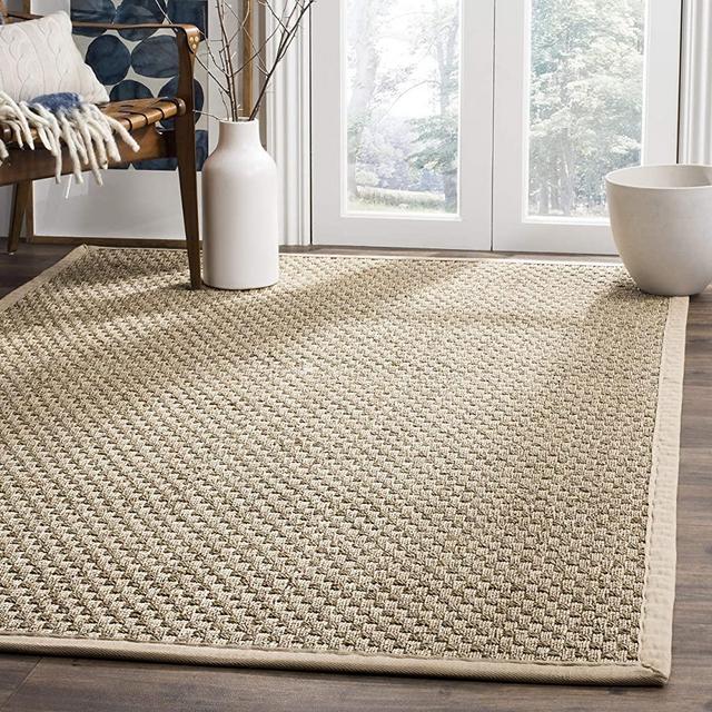 Safavieh Natural Fiber Collection NF114A Basketweave Natural and Beige Summer Seagrass Area Rug (6' x 9')
