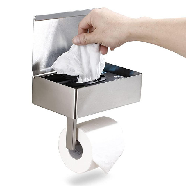 Day Moon Designs Brushed Nickel Toilet Paper Holder with Shelf, Flushable Wipes Dispenser, and Storage for Bathroom - Keep Your Wipes Hidden Out of Sight - Stainless Steel Wall Mount - Large