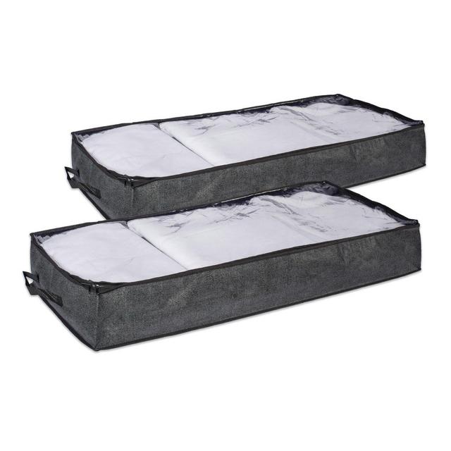 DII Breathable, Under the Bed or Closet Soft Storage Bag with Clear Viewing Window & Zipper Closure for Clothing, Linens, & Shoes (Chest Size - 40 x 18 x 6") Black Linen - Set of 2