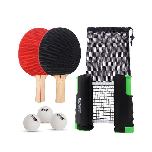 GSE Ping Pong Set with Retractable Net & Post, 2 Paddles and 3 Balls, Complete Table Tennis Game Kit - Black
