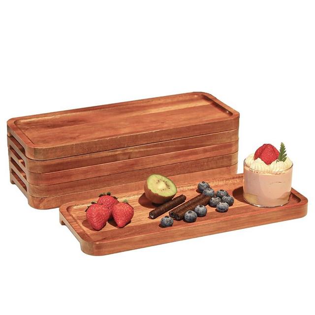 Wood Serving Tray Wooden Platter - 14x6 inch Rustic Wood Party Platters Kitchen Platter Shallow Tray Wooden Narrow Tray With Lip Wood Serving Platter Long BBQ Plates Flatbread Plate Set of 6