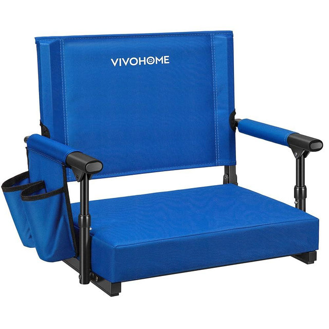 VIVOHOME Stadium Seat with Back Support and Cushion, Portable Bleacher Chair with Cup Holder and Shoulder Strap, Comfortable for Various Sports Events