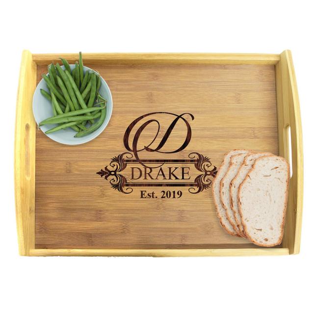 Engraved Wooden Serving Platter Tray with Handles - Personalized and Custom Monogrammed