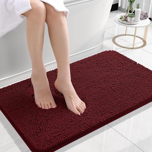 OLANLY Bathroom Rugs 24x16, Extra Soft Absorbent Chenille Bath Rugs, Rubber Backing Quick Dry, Machine Washable Bath Mats for Bathroom Floor, Tub and Shower, Home Decor Accessories, Burgundy