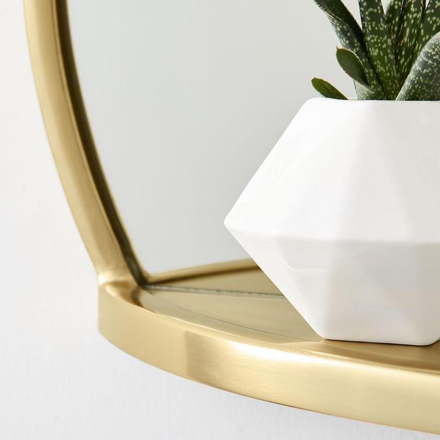 Decorated Brass Circle Shelf Mirror