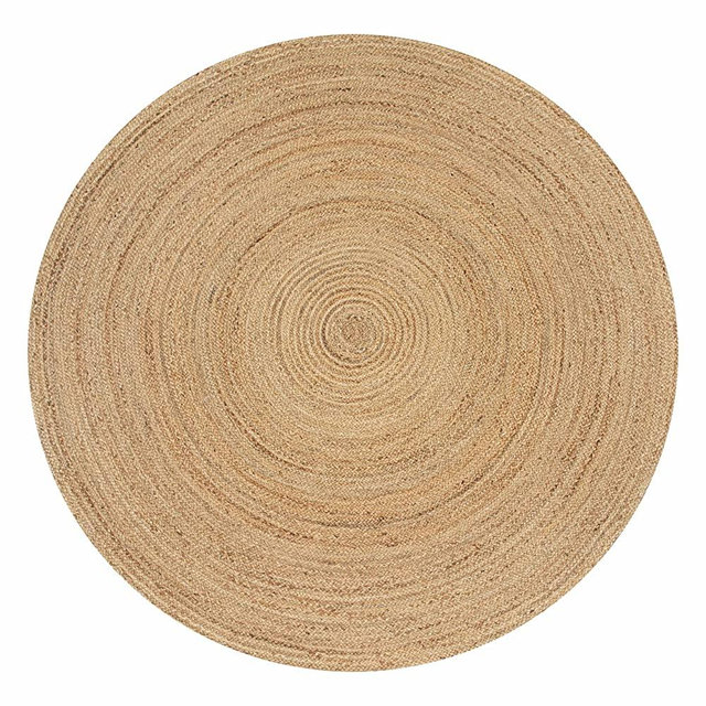 Ramanta Home Jute Braided Rug, 4' Round Natural, Hand Woven Reversible Rugs for Kitchen Living Room Entryway , 4 Feet Round
