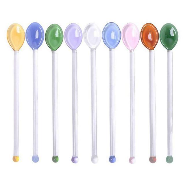9 Pieces Glass Spoons, Clear Coffee Spoon, 5.8 Inches Stirring Rod Mixing Spoon Bar Swizzle Stick for Salt Sugar Tea Cocktail Milkshake Cold Drink Appetizers Desserts, 14.8*2cm/5.8*0.78inch