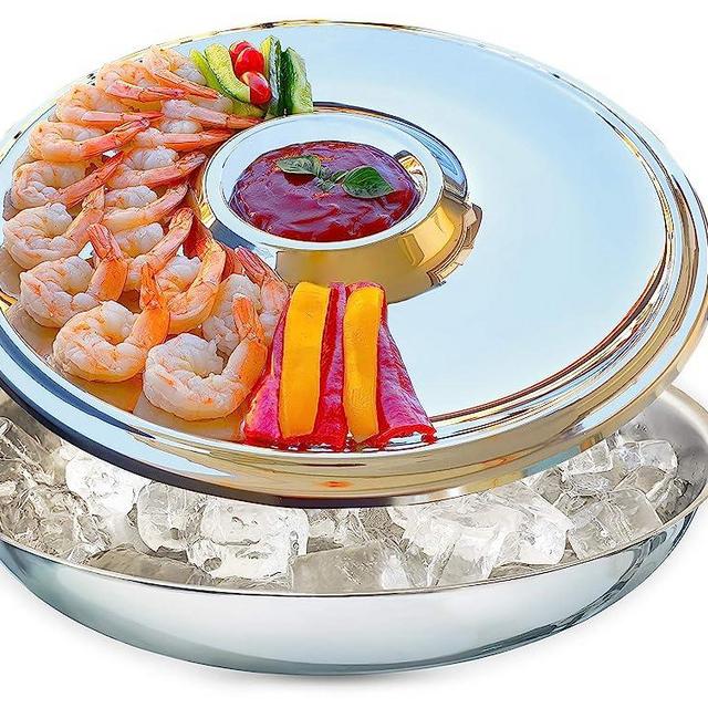 Maverick Unity Shrimp Cocktail Serving Dish and Bowl With Ice - Elegant and Large Platter for Seafood, Oysters, Crawfish, Veggies, Fruits, Salads.