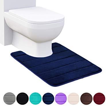 Buganda Memory Foam Contour Toilet Bath Rug, U-Shaped Non Slip Absorbent Thick Soft Washable Bathroom Rugs, Floor Carpet Bath Mat for Bathroom Sink Toilet (20" x 24", Navy Blue)