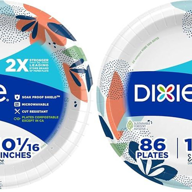 Dixie Paper Plates, 10 Inch, 86 Count Pack of 2 | 2X Stronger | Microwave-Safe | Soak-Proof | Cut Resistant