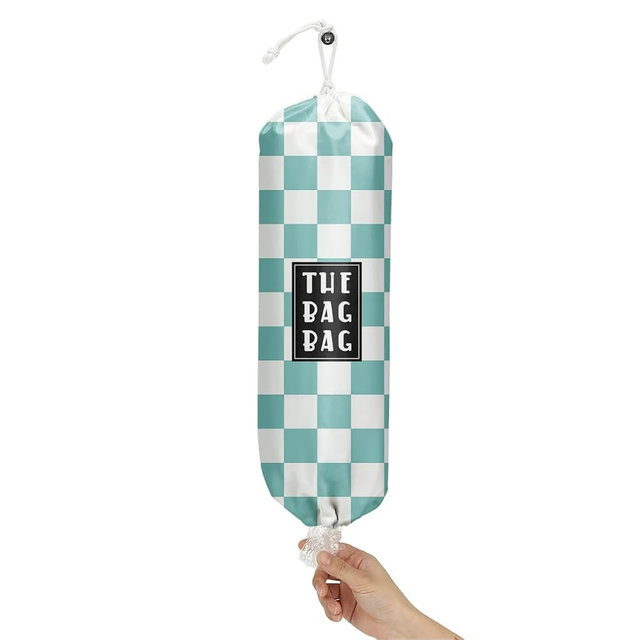 IHopes+ Plastic Bag Organizer, Blue And White Checkerboard Style Plastic Bag Storage,​for Home Kitchen Travelling Camping Decor, use 1 Pack,Blue And White Checkerboard Pattern