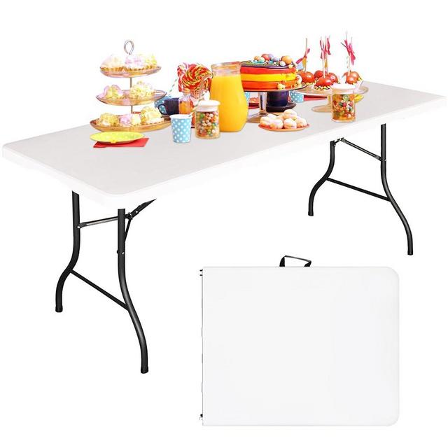 Bblife 6FT Folding Tables Heavy Duty Folding Table, Multi-Functional Fold up Table for Outdoor Camping Picnic Parties, Indoor Events White Training Table with 330lbs Static Weight Capacity