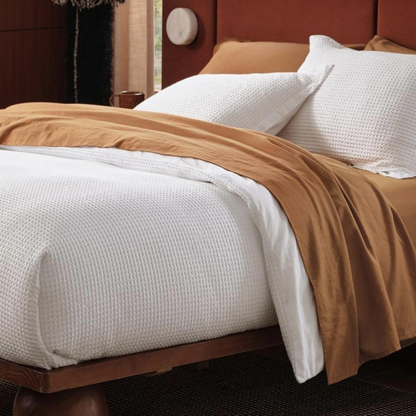 Bedsure Cotton Duvet Cover King - 100% Cotton Waffle Weave Coconut White Duvet Cover King Size, GentleSoft™ and Breathable Bedding Set for All Season, 3 Pieces, 104"x90"