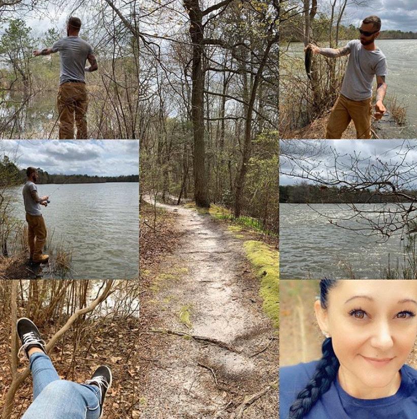 Fishing and relaxing together.