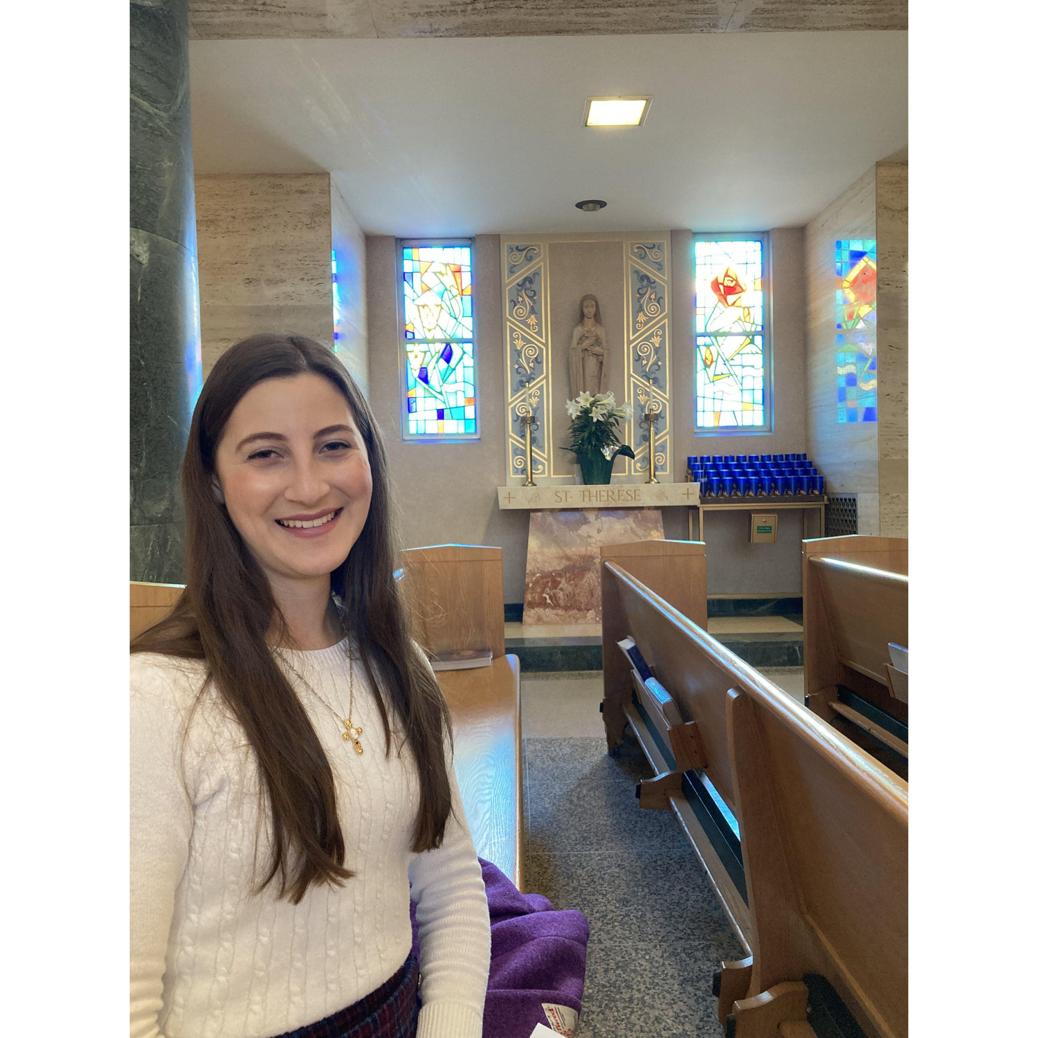 Attending the Dr. Peter Kreeft lecture at St. Sebastian in Akron. Little did we realize: we sat right next to the St. Therese side altar!