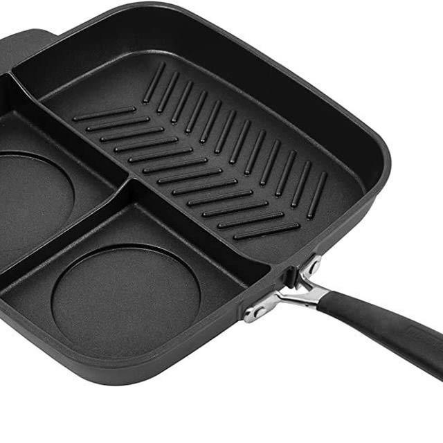 MASTERPAN Non-Stick 3 Section Meal Skillet, 11", Black
