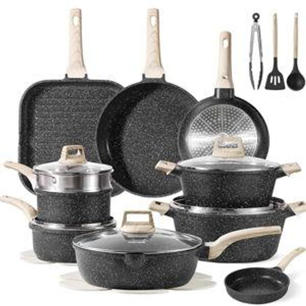 CAROTE 22Pcs Pots and Pans Set, Nonstick Cookware Sets, Granite Induction Cookware Non Stick Cooking Set w/Frying Pans & Saucepans(PFOS, PFOA Free)