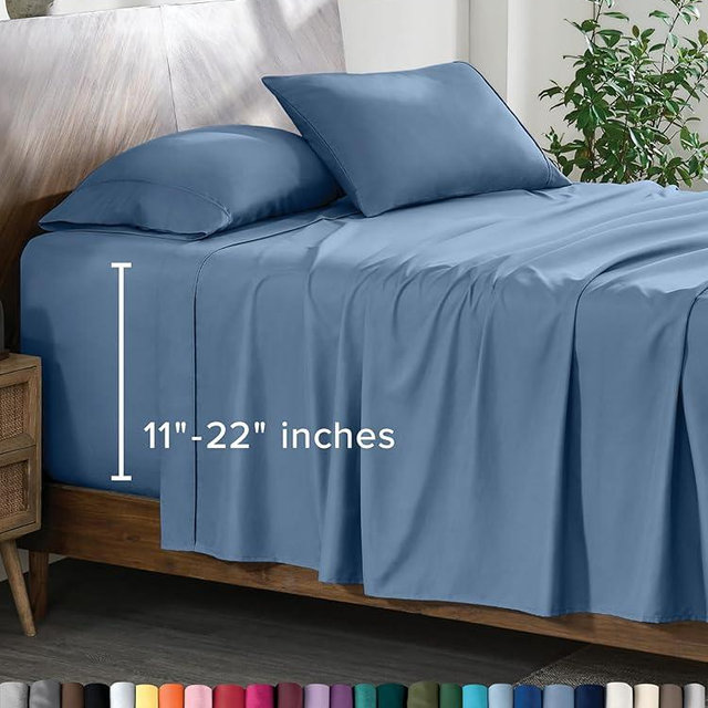 Bare Home Queen Sheet Set - 22" Deep Pockets - Luxury 1800 Ultra-Soft Microfiber Queen Bed Sheets - Double Brushed - Easy Fit - 4 Piece Set - Bedding Sheets & Pillowcases (Queen, Coronet Blue)