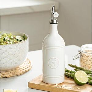Olive Oil Dispenser Bottle with Spout, 18 oz Ceramic Oil Dispensers for Kitchen, Opaque Cruet, EVOO & Vinegar Bottle with Automatic Stainless Steel Pourer, Pack of 1