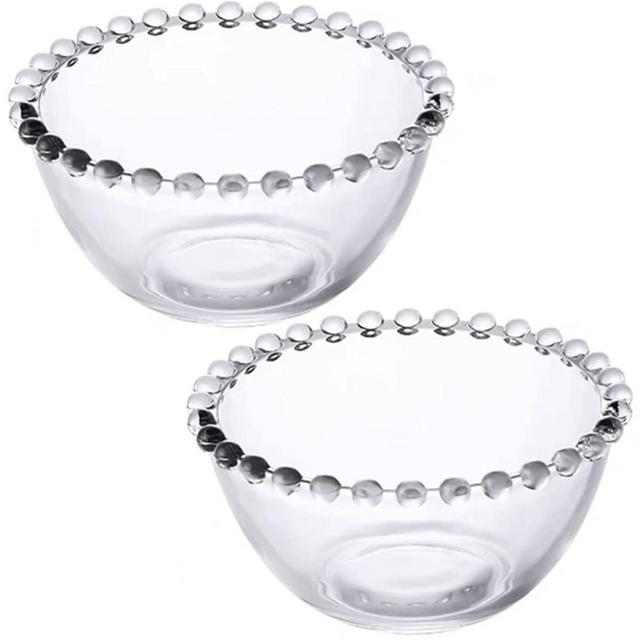 Sizikato 2pcs Clear Glass Dessert Bowl with Beaded Edges, 5.8-Inch Fruit Bowl Salad Bowl