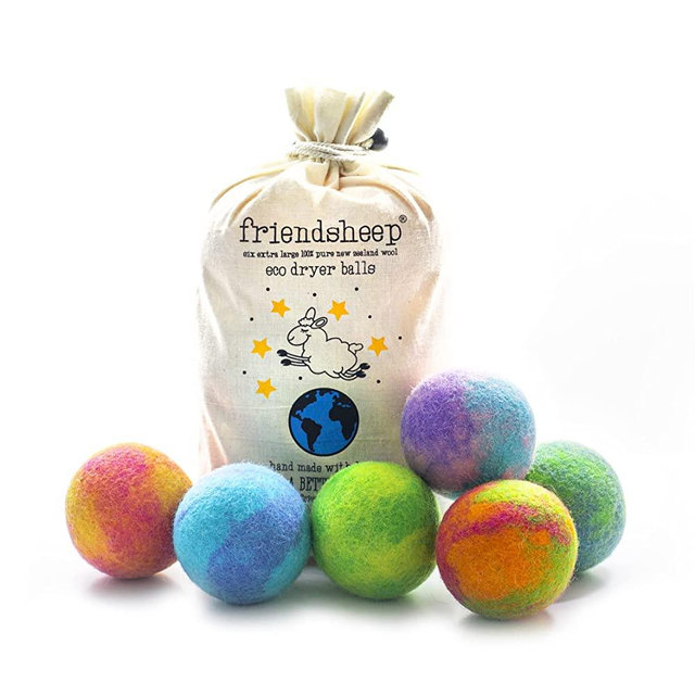Friendsheep Wool Dryer Balls 6 Pack XL Organic Premium Reusable Cruelty Free Handmade Fair Trade No Lint Fabric Softener Color - Galaxy Tie Dye
