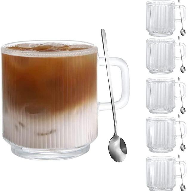 BOLLFO Drinking Glasses,12 oz Ribbed Glass Cups with