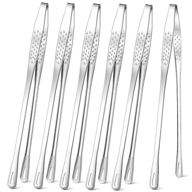 6 Pcs 11 Inches Stainless Steel Korean BBQ Grill Tongs Japanese Barbecue Tongs for Cooking Portable Kitchenware Home Outdoor Steak Salad Food