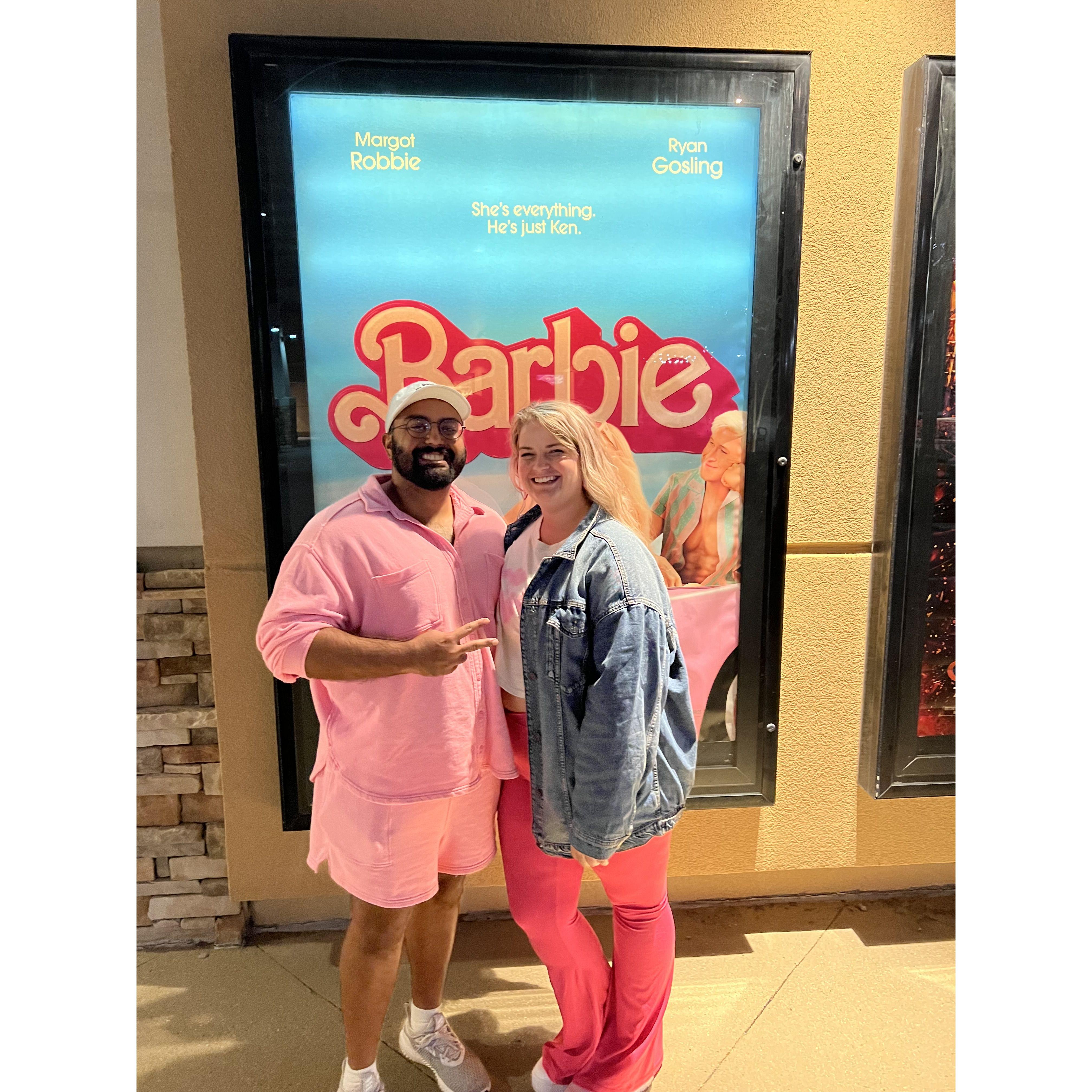 The First Signs of Love... Rahum wore Kelsey's bright pink clothes to see the Barbie Movie with her, even though she had already seen it twice.