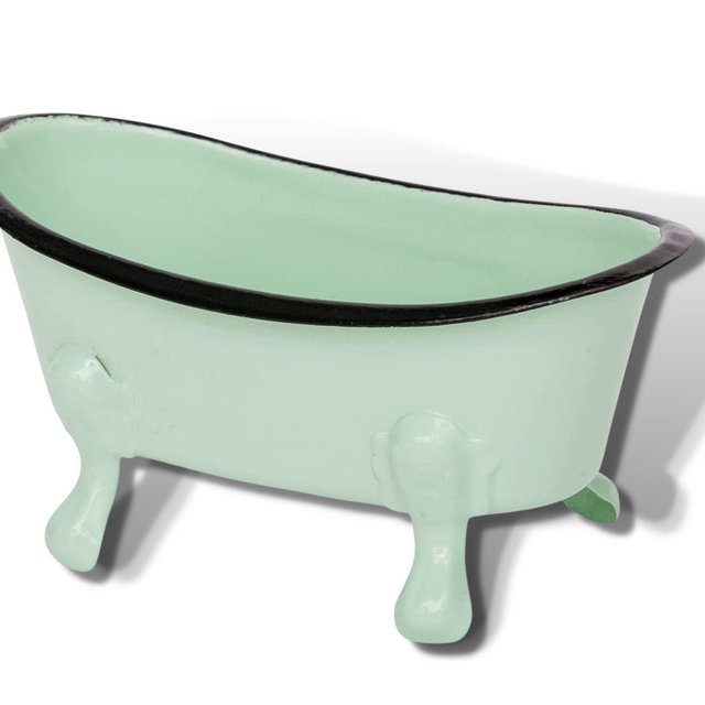Rustic Enamel Soap Dish Bathtub Caddy, Metal Claw Foot Mini Bathtub Soap Caddy Vintage Soap Dispenser, Mint, 1 Piece, 5.5 Inches