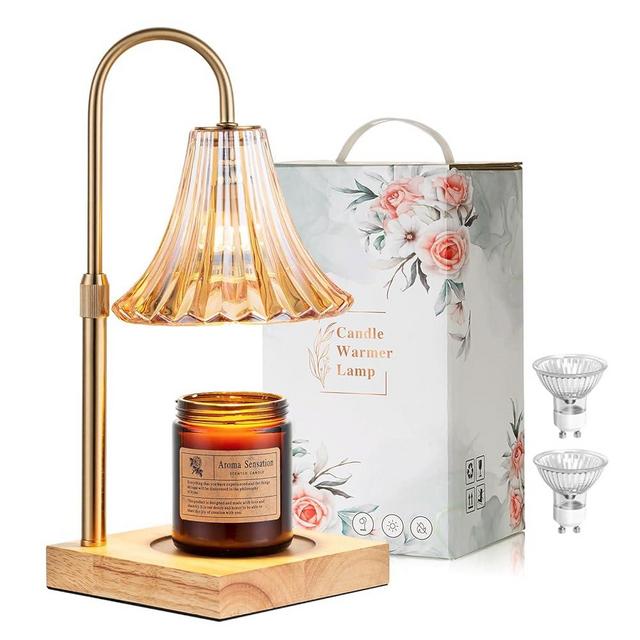 Candeldo Candle Warmer Lamp with Timer: Candle Lamp Warmers for Jar with 2 Bulbs Gold Height Adjustable Candle Warming Lamps Vintage Home Decor Mom Birthday Gift for Woman