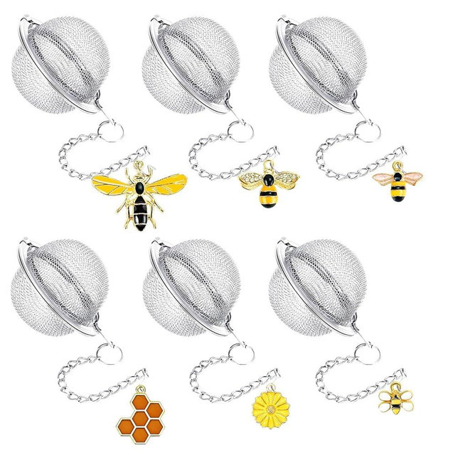 6Pcs Stainless Steel Mesh Tea Infuser, 2.1 inch Tea Strainer with Honey Bee Set Pendant, Tea Ball Tea Diffuser Tea Steeper for Filtering Tea,Tea Infusers for Loose Tea