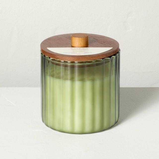 2 Wick Glass with Wooden Lid Bergamot Jar Candle Green 12oz - Hearth & Hand™ with Magnolia